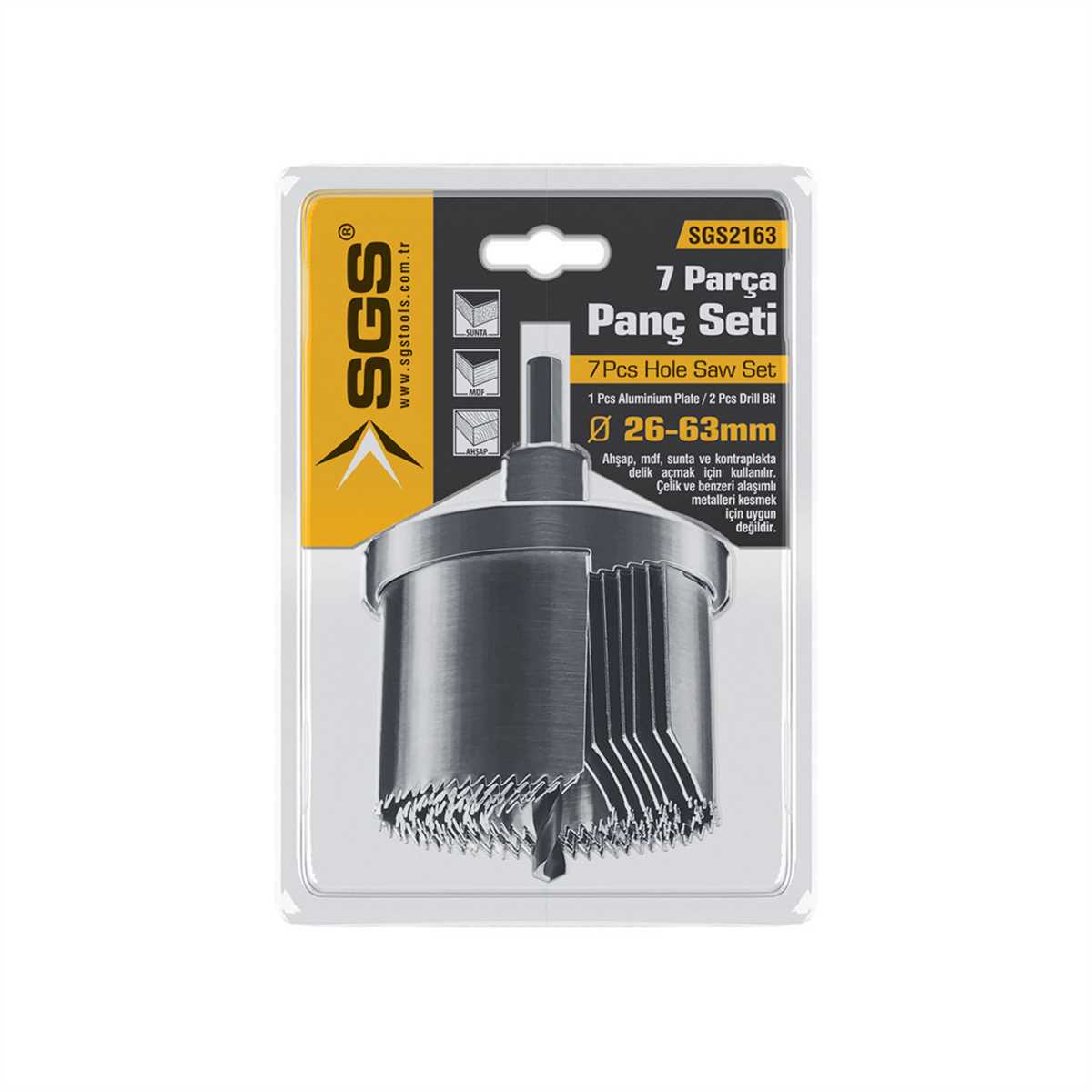 Set freze lemn tip carotă 7 piese, 26–63 mm, SGS2163