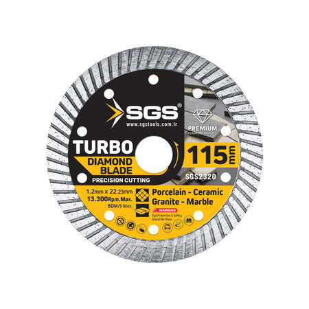 Disc diamantat turbo SGS2320, 115 x 1,2 x 22,23 mm, tăiere porțelan, ceramică, granit și marmură