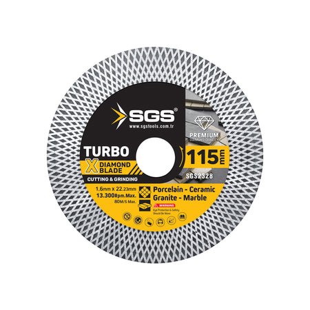 Disc diamantat turbo SGS2328, 115 x 1,6 x 22,23 mm, pentru tăiere și șlefuire porțelan, ceramică, granit, marmură