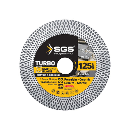 Disc diamantat turbo SGS2329, 125 x 1,8 x 22,23 mm, pentru tăiere și șlefuire porțelan, ceramică, granit, marmură