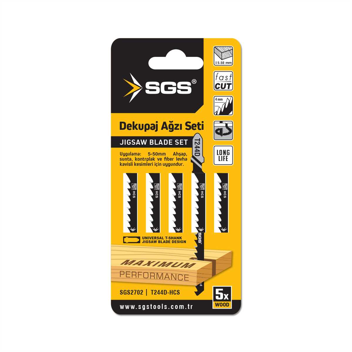 Set 5 pânze decupaj T244D pentru lemn, Fast Cut – SGS2702