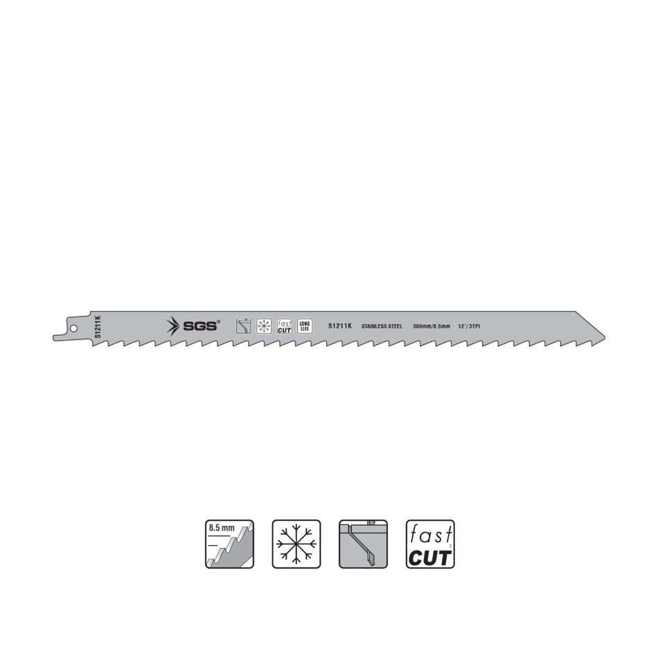 Set 5 pânze sabie S1211K inox 300×8.5 mm, 3TPI, pentru lemn, os, metal și PVC