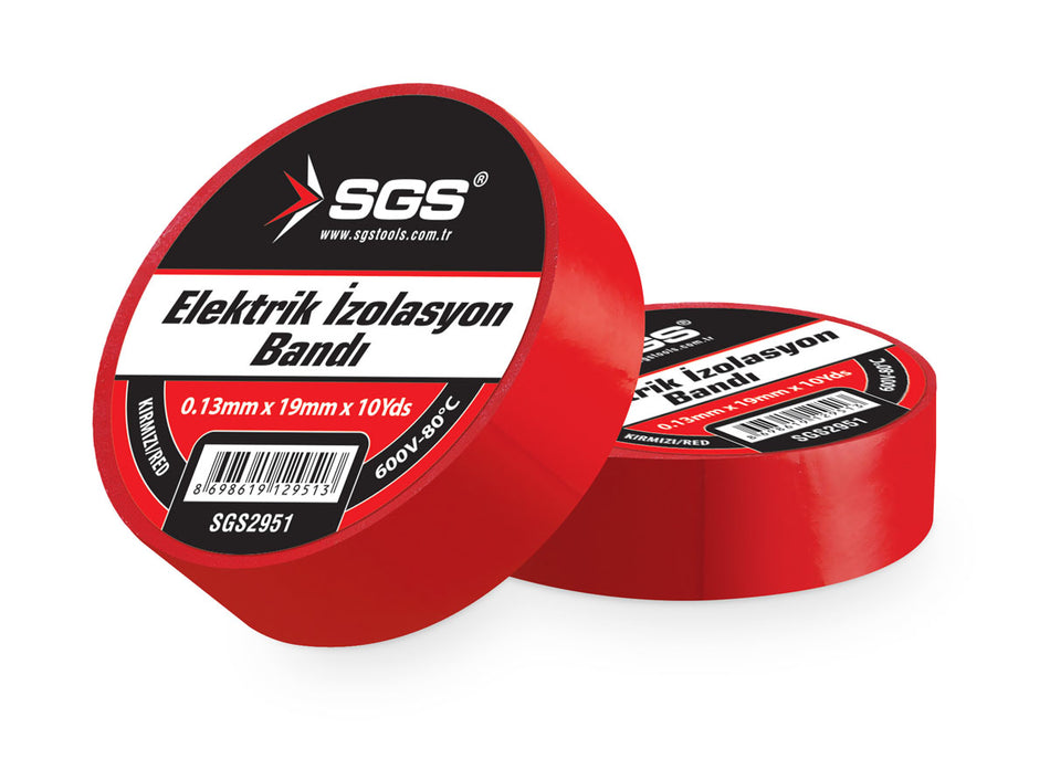 Bandă izolație electrică roșie, 19 mm × 10 yd × 0,13 mm, SGS
