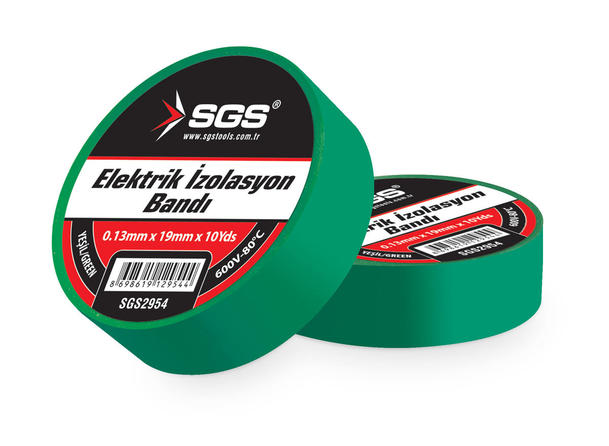 Bandă izolație electrică verde, 19 mm × 10 yd × 0,13 mm, SGS