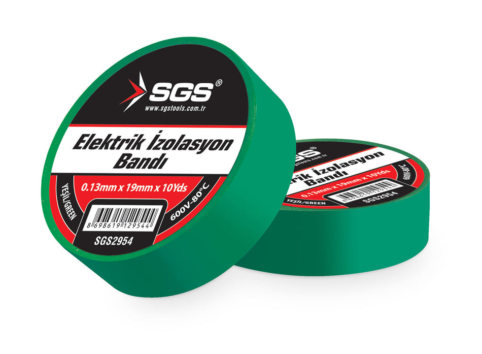 Bandă izolație electrică verde, 19 mm × 10 yd × 0,13 mm, SGS