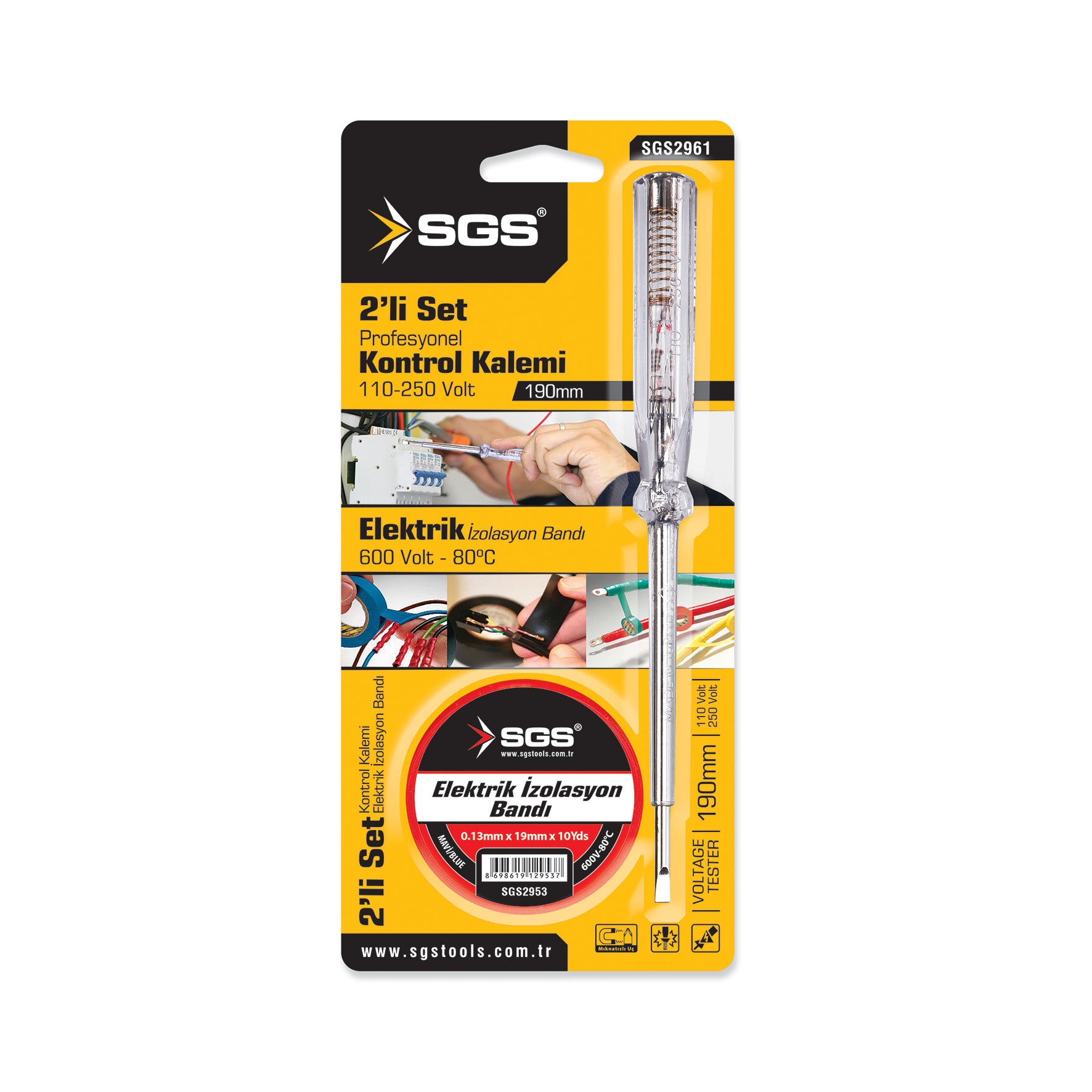 Set tester electric SGS2961 cu bandă izolatoare, 190 mm, 110-250V