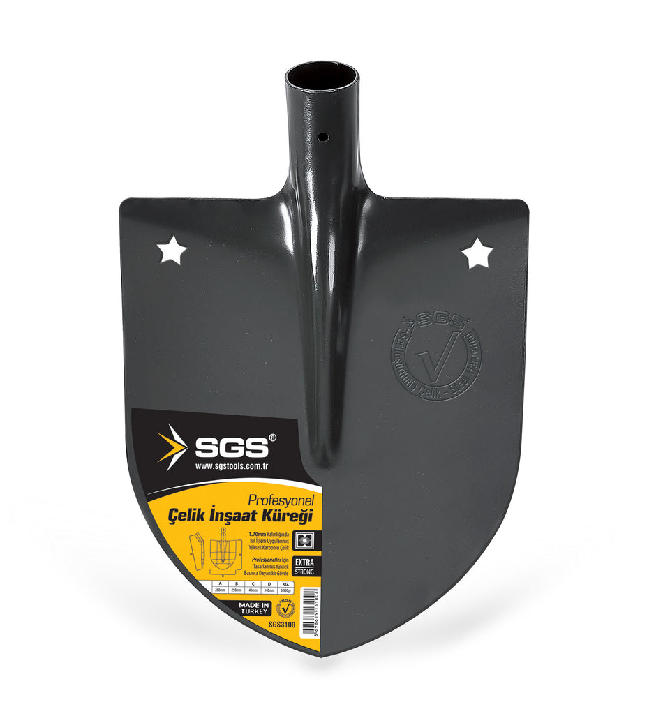 Lopată construcții profesională din oțel, Lungime 280 mm, Latime 250 mm, 950 g, SGS