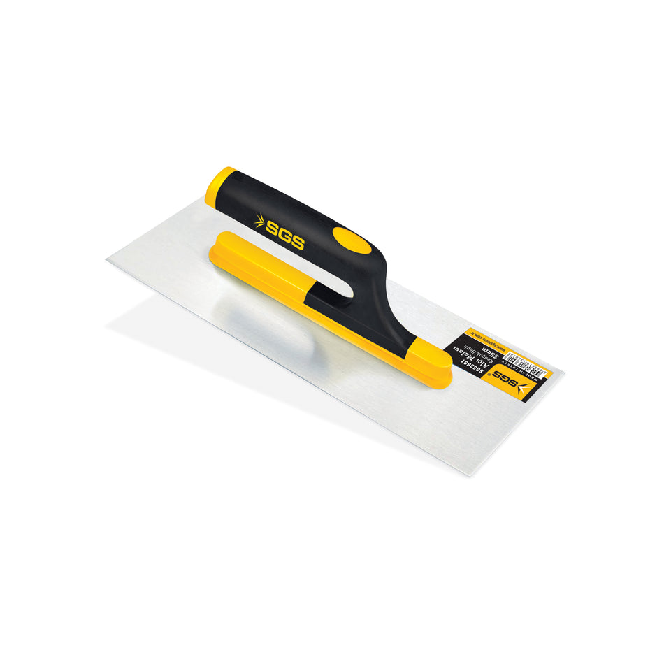 Gletieră profesională pentru aplicarea gletului și tencuielii, 35 cm, oțel polisat 0.7 mm, mâner deschis cauciucat ergonomic