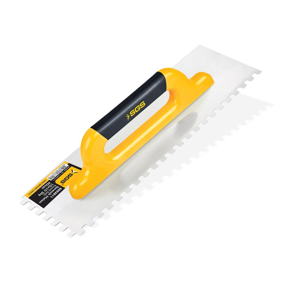 Gletieră dințată profesională, 40 cm / 10 x 10 mm, oțel polisat 0.7 mm, mâner deschis cauciucat ergonomic