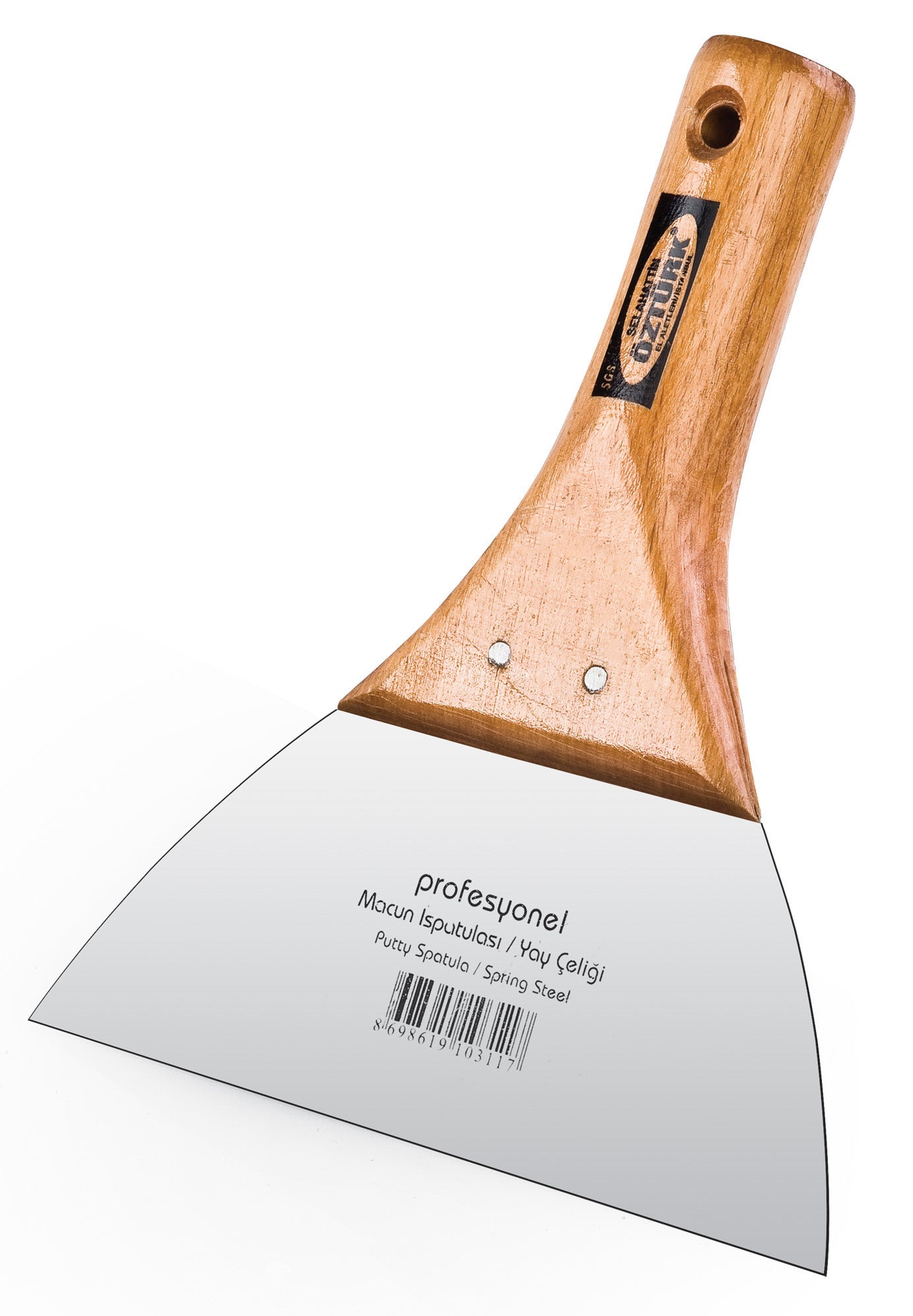 Spatulă glet profesională 14 cm, lamă oțel arc 0.70 mm, mâner lemn, SGS375