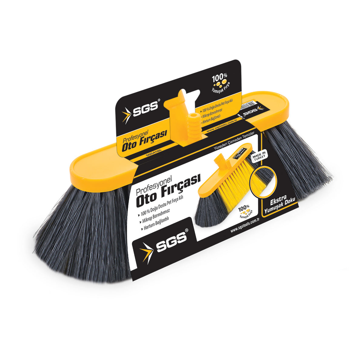 Perie auto SGS4165 20 cm, profesională, peri extra moi, cu racord pentru furtun, culoare galbenă