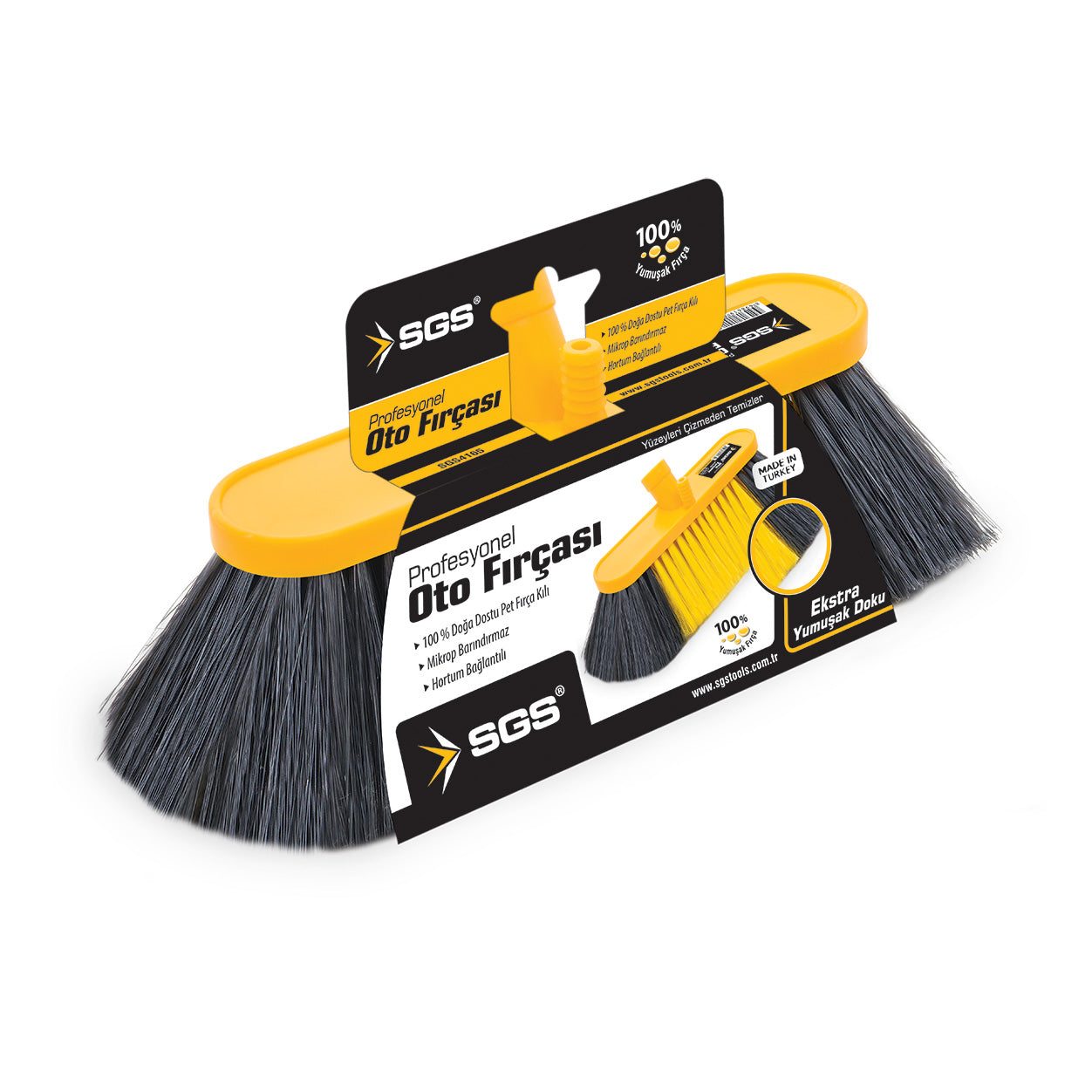 Perie auto SGS4165 20 cm, profesională, peri extra moi, cu racord pentru furtun, culoare galbenă