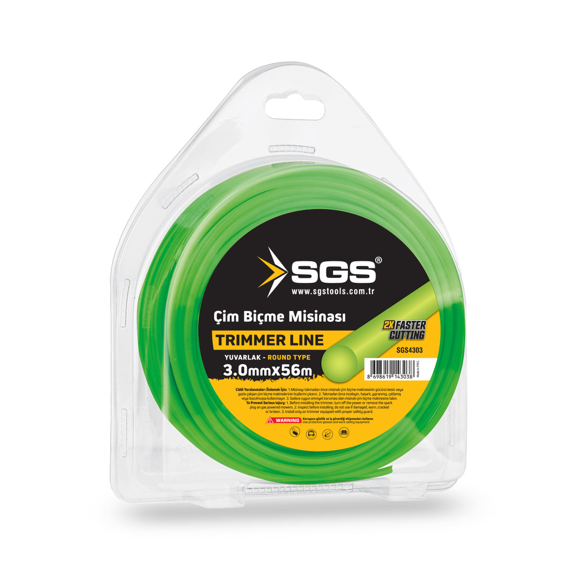 Fir trimmer SGS, 3.0 mm x 56 m, rotund, culoare verde, pentru motocoase profesionale și trimmere de grădină