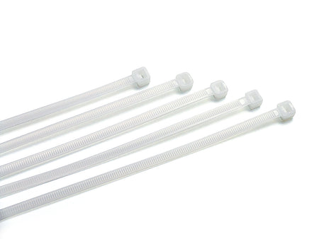 Coliere plastic albe 4,8 x 300 mm, 100 bucăți – Nylon 6.6, rezistență -40°C/+85°C