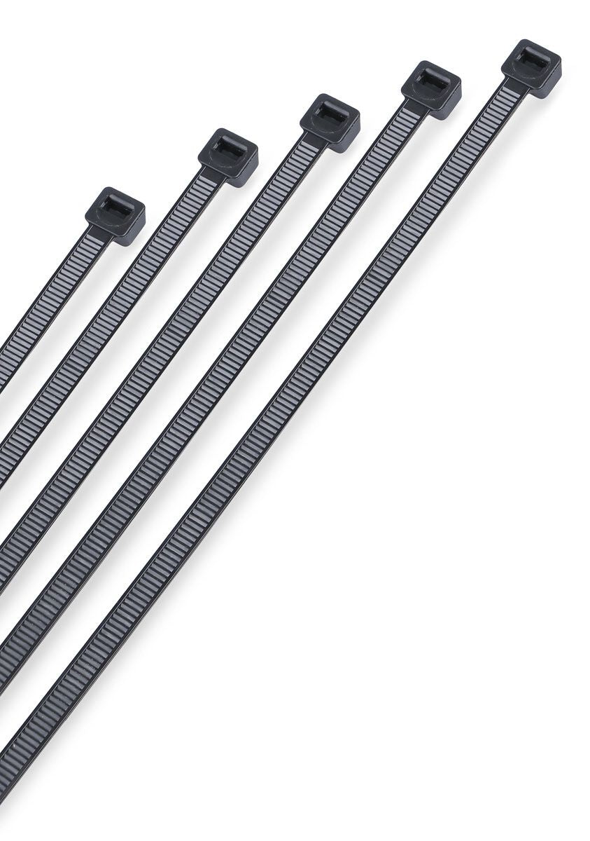 Coliere plastic negre 3,6 x 370 mm, 100 bucăți – Nylon 6.6, rezistență -40°C/+85°C