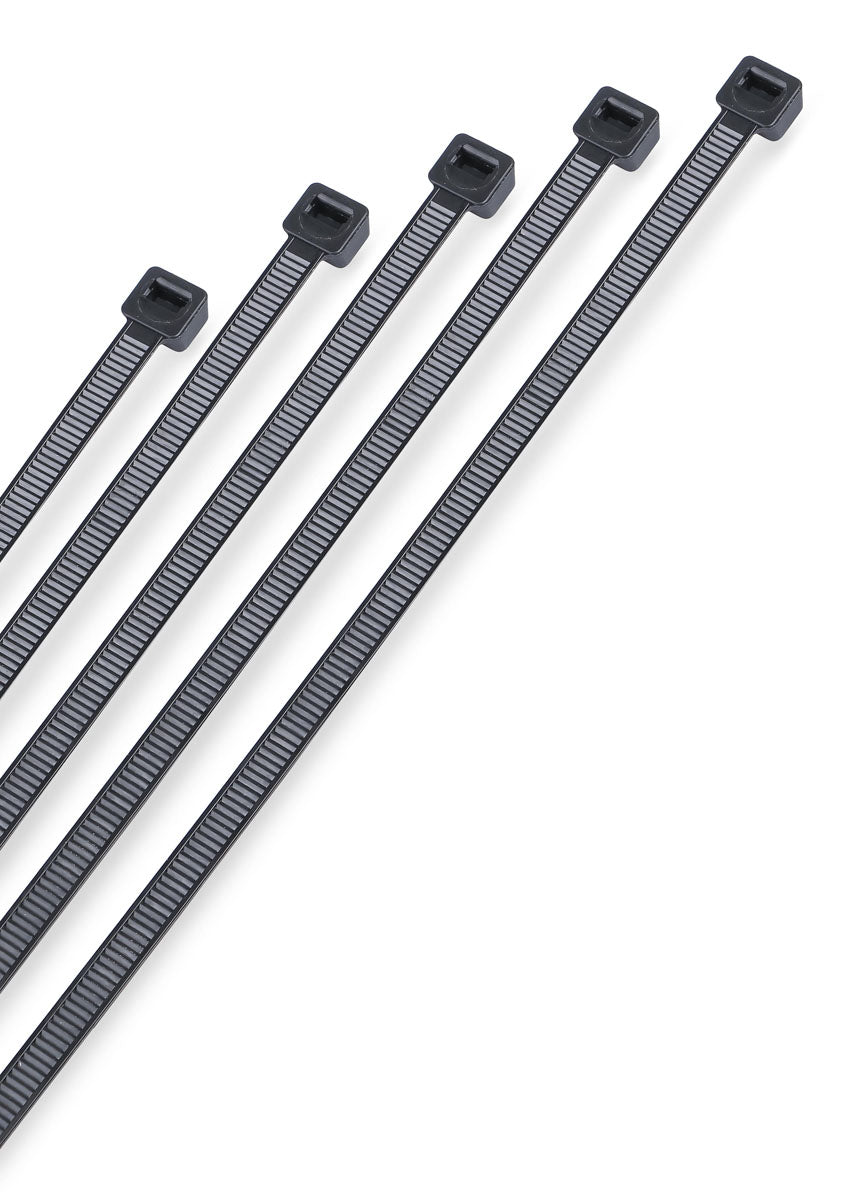Coliere plastic negre 8 x 380 mm, 100 bucăți – Nylon 6.6, rezistență -40°C/+85°C
