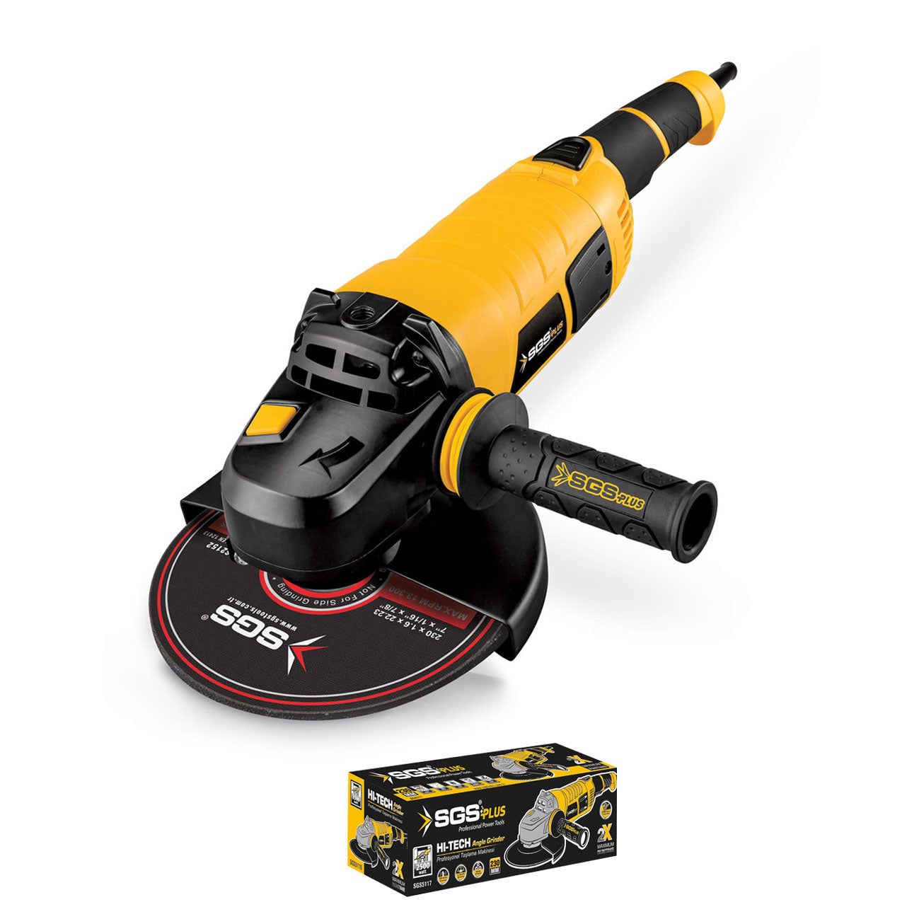 Polizor Unghiular SGS PLUS HI-TECH 230 mm, 2500W, 6300 RPM, Filet M14, Heavy Duty pentru Tăiere și Șlefuire Profesională