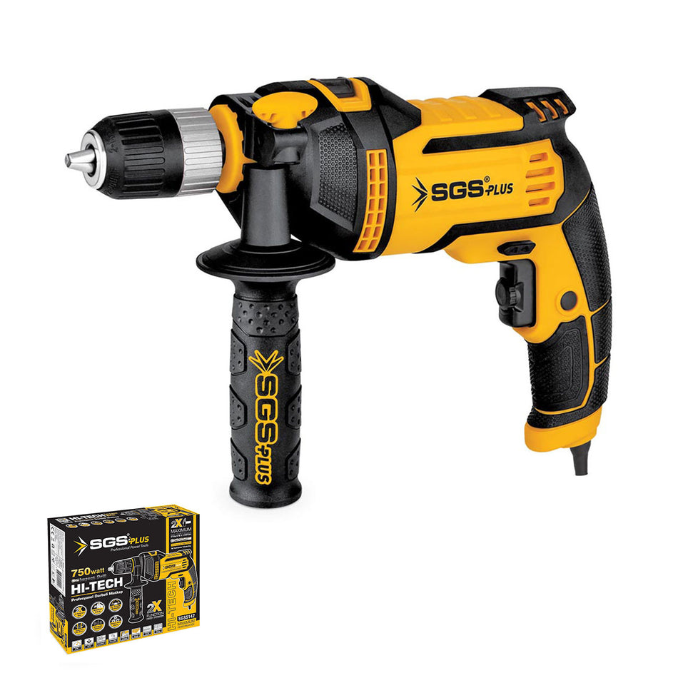 Bormașină cu percuție, 750W, 2800 RPM, 2 moduri, mandrină 13 mm, Funcție Impact, mâner suplimentar, SGS HI-TECH