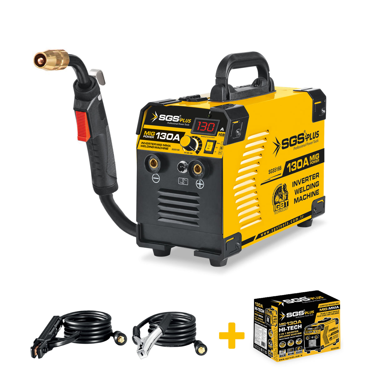 Aparat Sudură Invertor MIG/MMA 130A, Fără Gaz, IGBT, DC, Afișaj Digital, Compatibil Electrod 2.6–3.2 mm &amp; Fir FLUX 0.8–1.0 mm