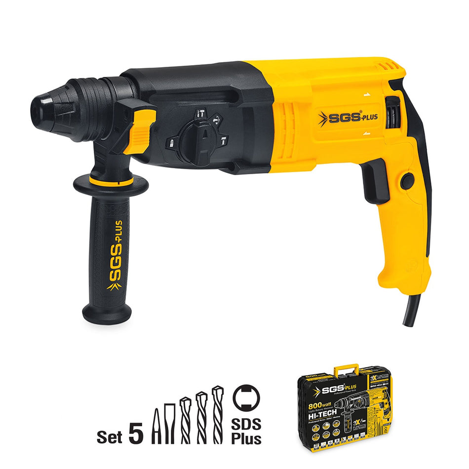 Ciocan Rotopercutor SDS Plus SGS PLUS SGS5179, 800W, 3 Funcții, 3J, Beton 26 mm, Set Burghie, Cutie Transport