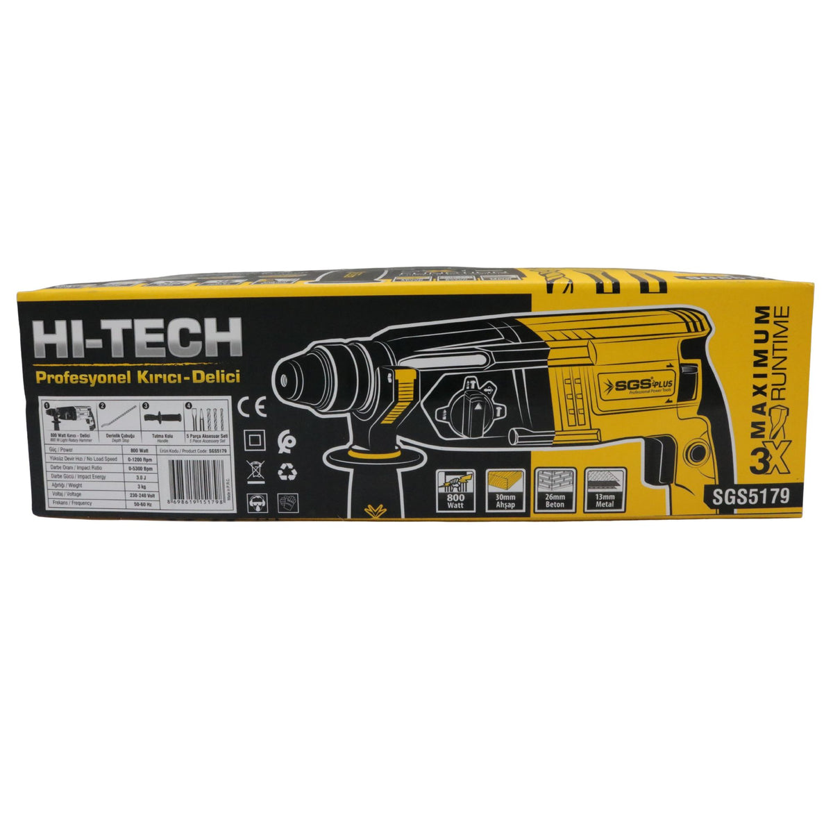 Ciocan Rotopercutor SDS Plus SGS PLUS SGS5179, 800W, 3 Funcții, 3J, Beton 26 mm, Set Burghie, Cutie Transport
