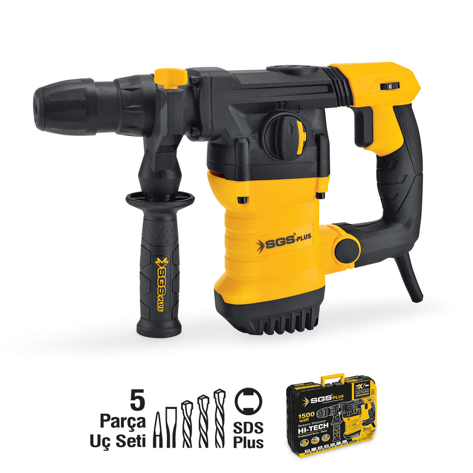 Ciocan rotopercutor, 1500W, 5.0 Jouli, SDS Plus, set 5 burghie, 3 funcții, valiză transport