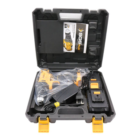 Bormașină cu acumulator, cu percuție SGS HI-TECH, 20V, 1.5Ah, 3 funcții, 2 acumulatori, 35 Nm, LED, valiză transport