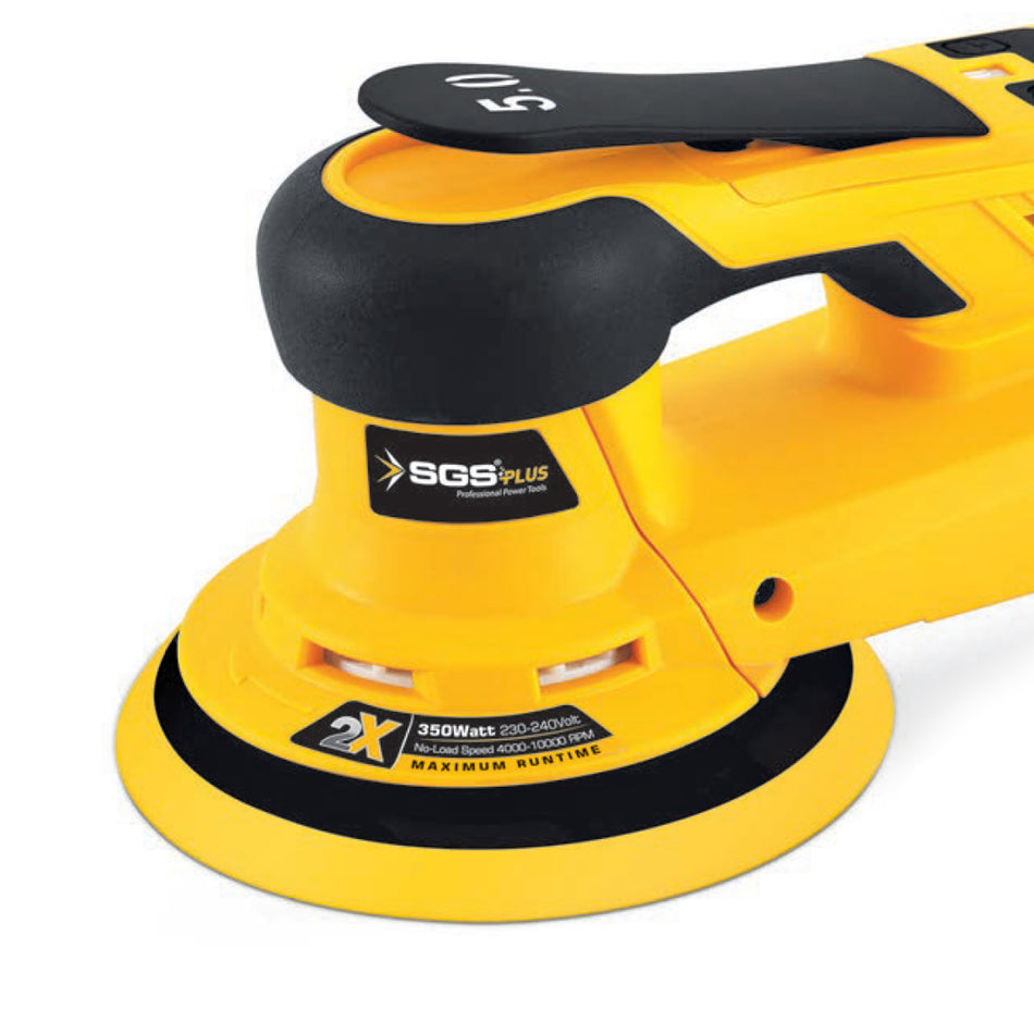 Mașină de Șlefuit Excentrică SGS PLUS SGS5253 – 350W, 150 mm, Orbitală 5 mm, Brushless Motor, 4 Discuri Incluse