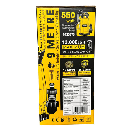 Pompă submersibilă apă curată SGS PLUS HI-TECH 550W, debit 12.000 l/h, înălțime refulare 9 m, cablu 10 m