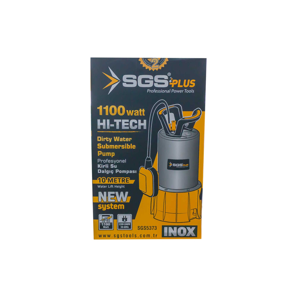 Pompă submersibilă apă murdară SGS PLUS HI-TECH 1100W INOX, debit 15.000 l/h, înălțime refulare 10 m, cablu 10 m