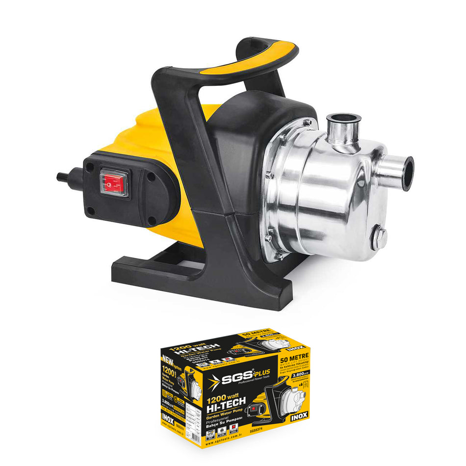 Pompă de suprafață pentru grădină SGS PLUS HI-TECH 1200W, debit 3.800 l/h, înălțime refulare 50 m, carcasă inox