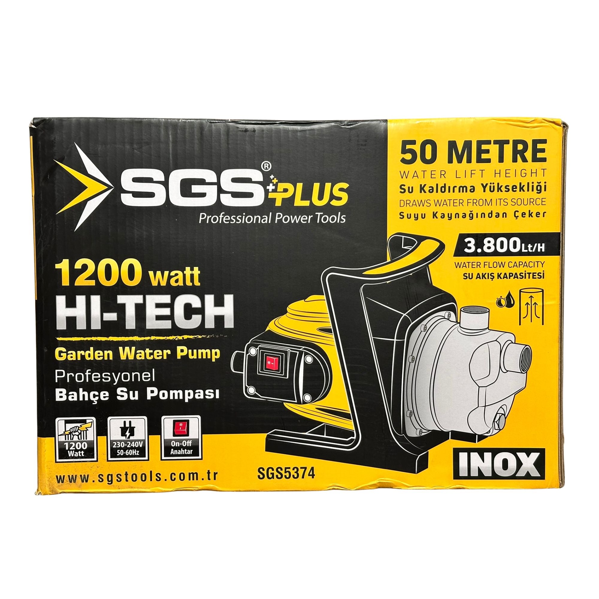 Pompă de suprafață pentru grădină SGS PLUS HI-TECH 1200W, debit 3.800 l/h, înălțime refulare 50 m, carcasă inox