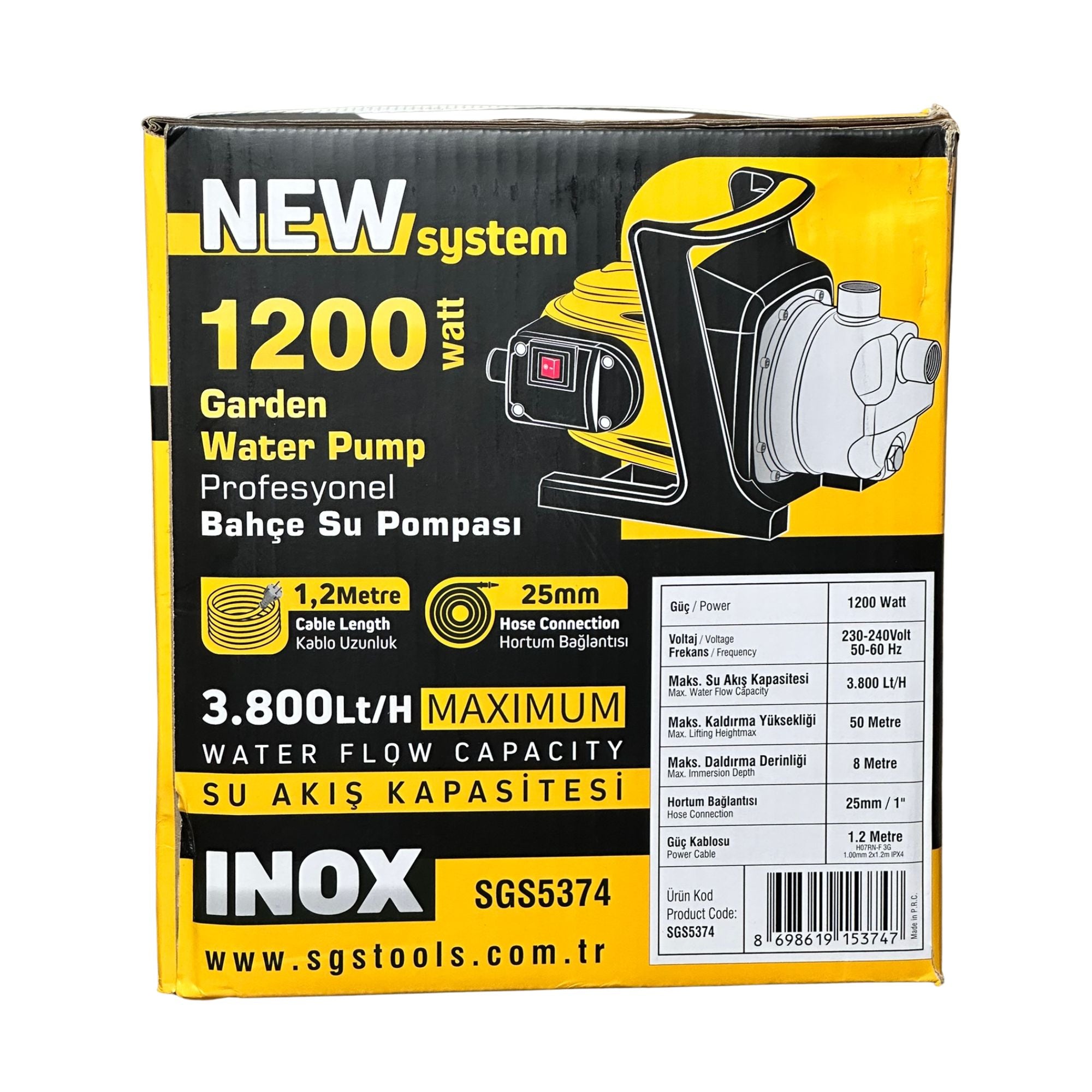 Pompă de suprafață pentru grădină SGS PLUS HI-TECH 1200W, debit 3.800 l/h, înălțime refulare 50 m, carcasă inox