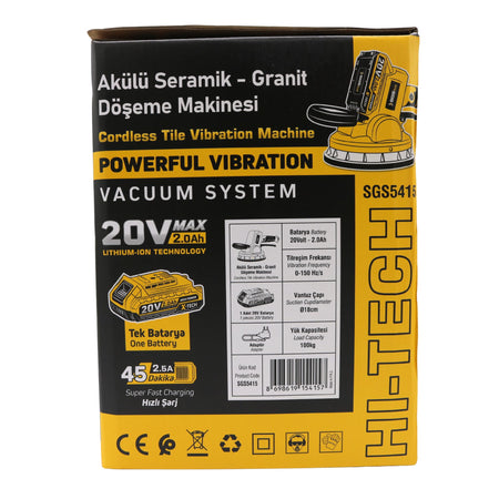 Ventuză electrică cu vibrații pentru plăci ceramice și granit SGS PLUS 20V, Ø180 mm, forță 100 kg, cu baterie 2.0Ah