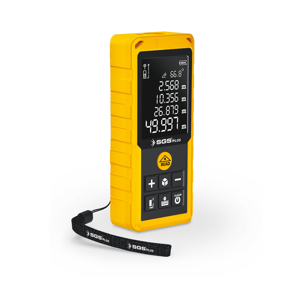 Telemetru laser SGS PLUS 60 m, măsurare distanță, arie și volum, afișaj LCD, precizie ±2 mm