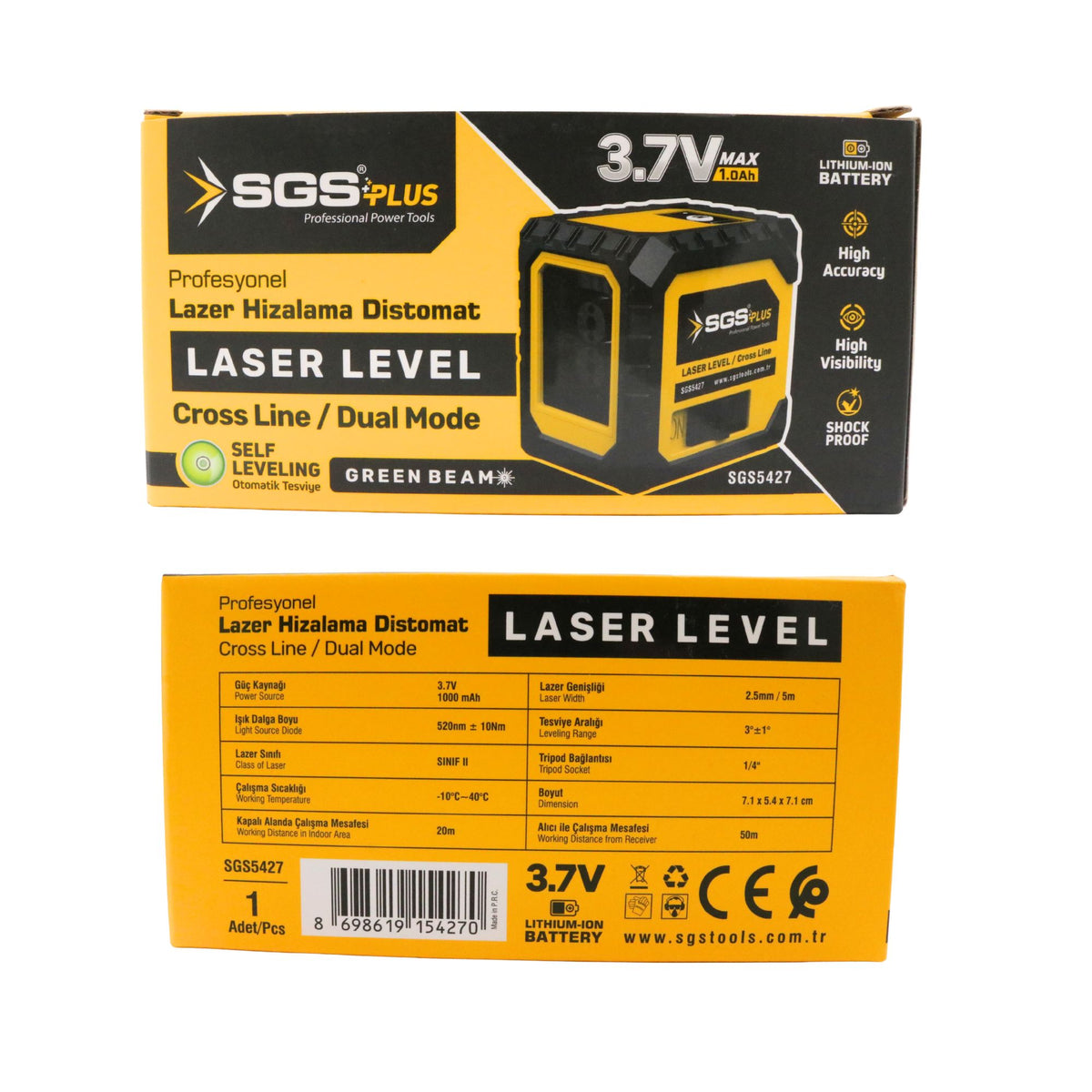 Nivela laser verde cu 2 linii SGS PLUS HI-TECH, autonivelare, precizie ±2 mm/10 m, acumulator Li-Ion 3.7V