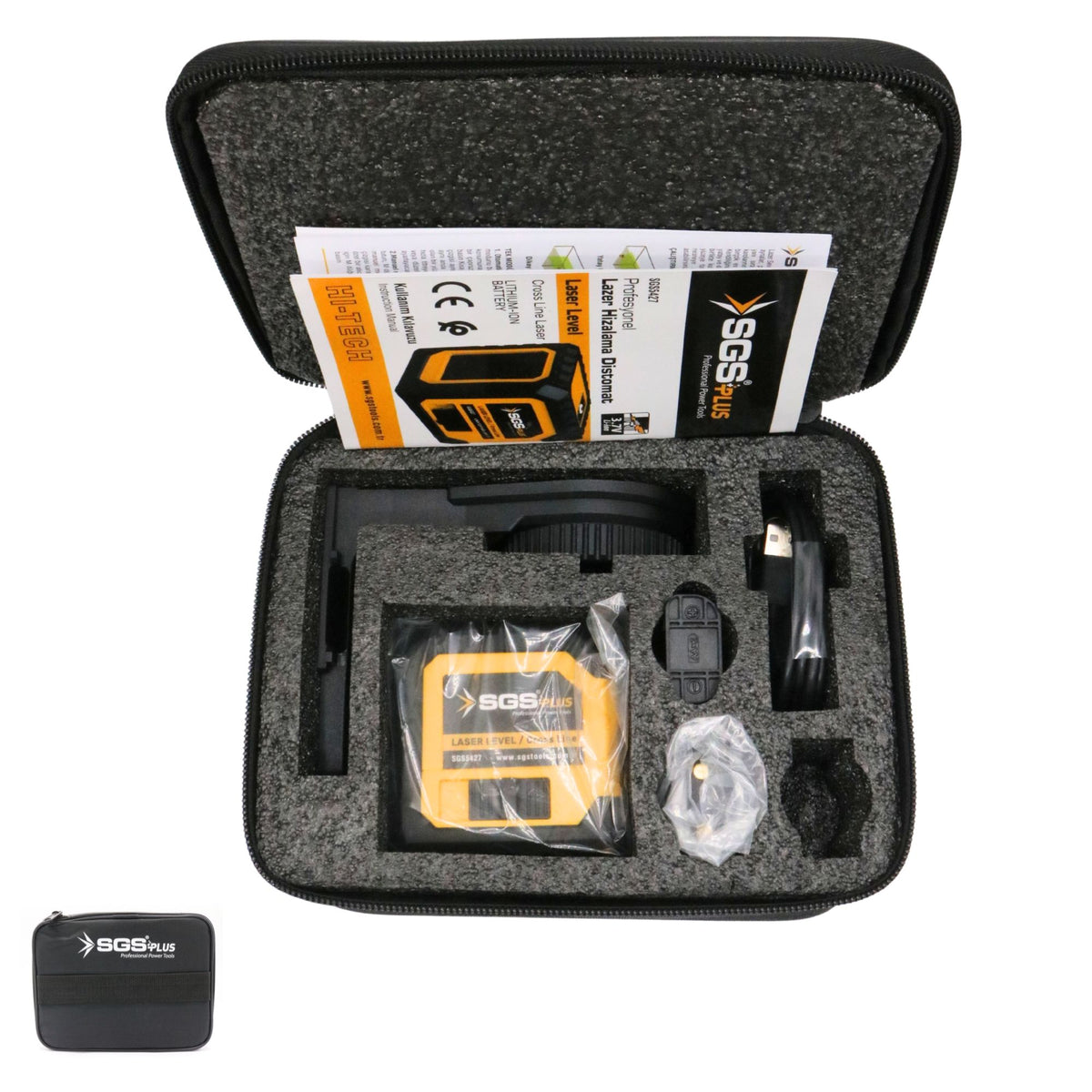 Nivela laser verde cu 2 linii SGS PLUS HI-TECH, autonivelare, precizie ±2 mm/10 m, acumulator Li-Ion 3.7V