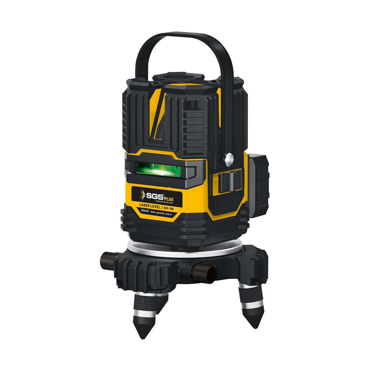 Nivelă laser verde 5 linii SGS PLUS HI-TECH 4V-1H, autonivelare, 360°, precizie ±3 mm/10 m, 2 baterii