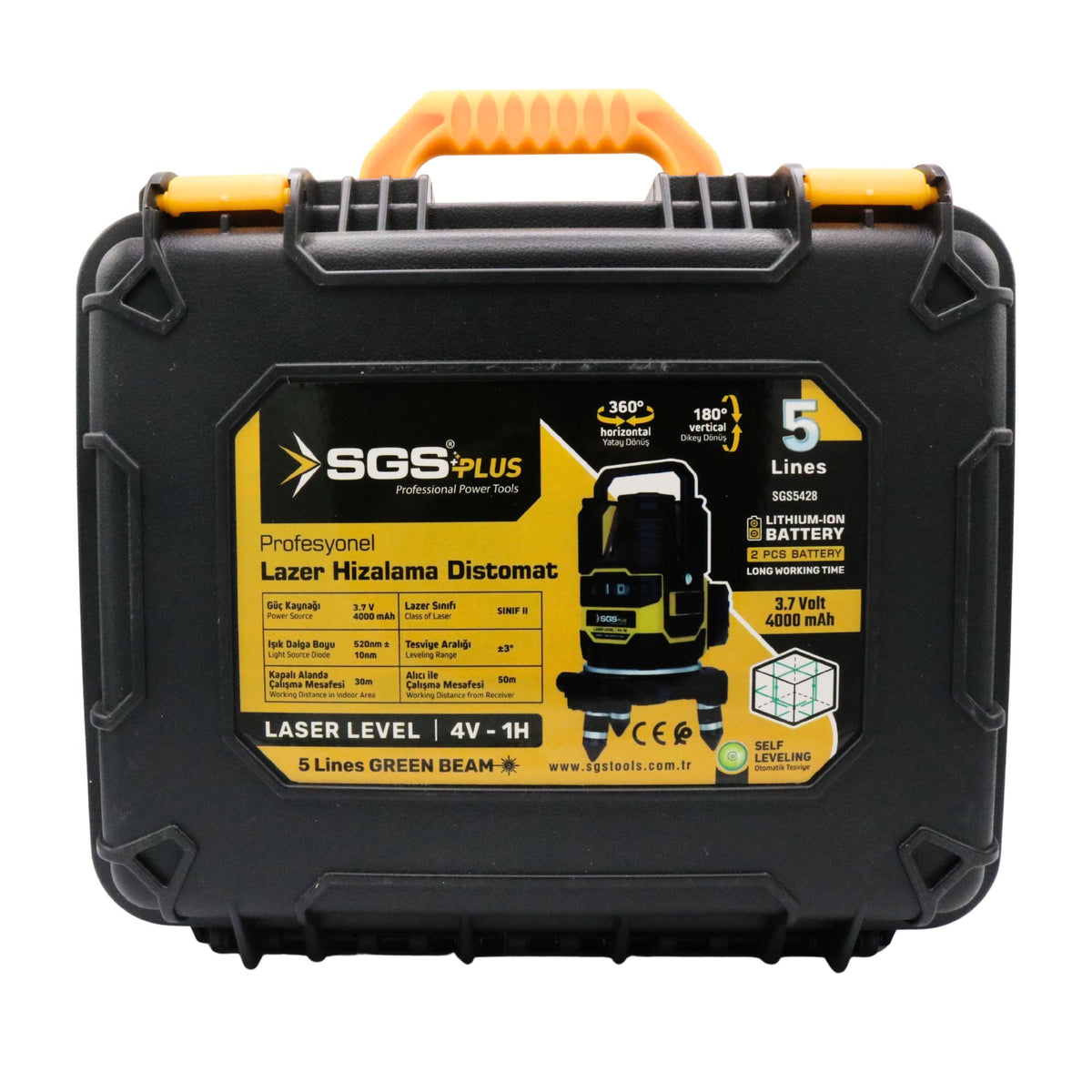 Nivelă laser verde 5 linii SGS PLUS HI-TECH 4V-1H, autonivelare, 360°, precizie ±3 mm/10 m, 2 baterii