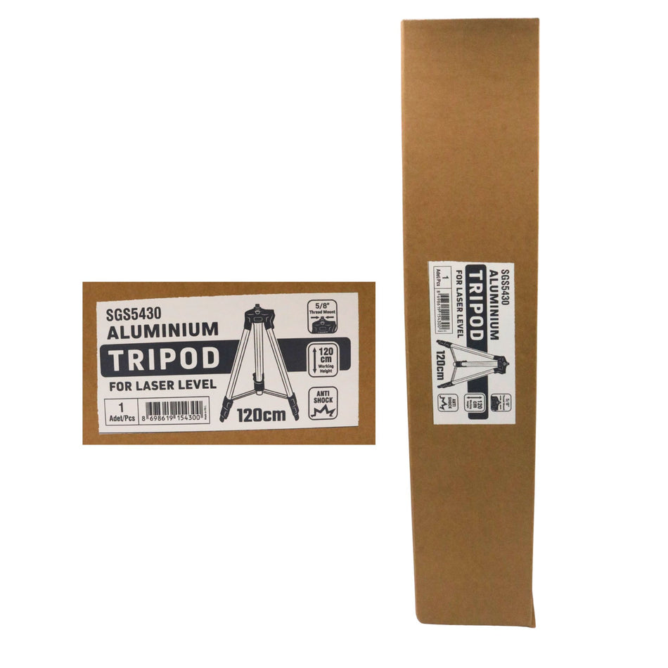 Trepied aluminiu pentru nivelă laser SGS PLUS, înălțime reglabilă 120 cm, prindere 5/8”, cu bulă de nivel