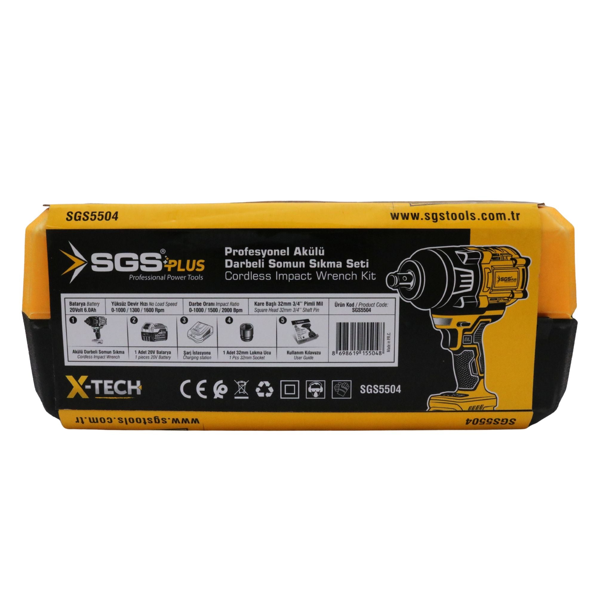 Mașină de înșurubat cu impact / cheie electrică pe acumulator SGS PLUS X-TECH 20V, 1200 Nm, 3/4”, motor brushless, baterie 6.0Ah, 3 trepte, LED, valiză