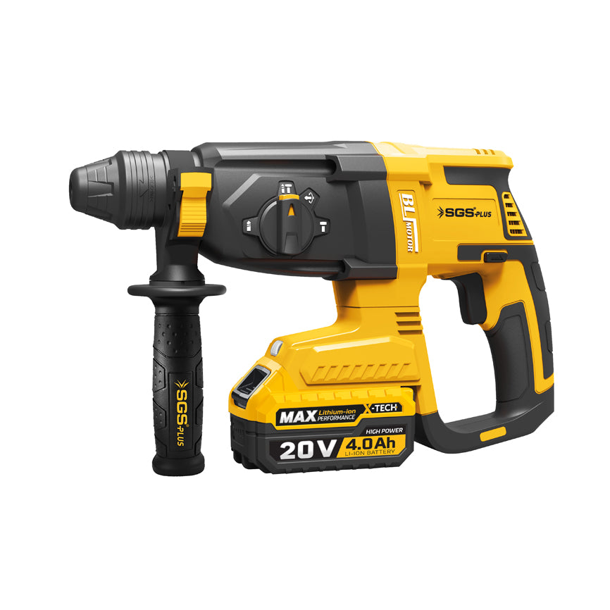 Mașină de găurit cu percuție SDS Plus pe acumulator SGS PLUS 20V, motor brushless, 2.8J, 2×4.0Ah