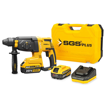 Mașină de găurit cu percuție SDS Plus pe acumulator SGS PLUS 20V, motor brushless, 2.8J, 2×4.0Ah