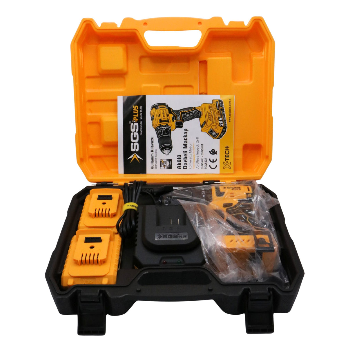 Mașină de găurit și înșurubat cu percuție, cu acumulator, 20V, brushless, 45 Nm, mandrină metalică Auto-Lock, set complet, SGS