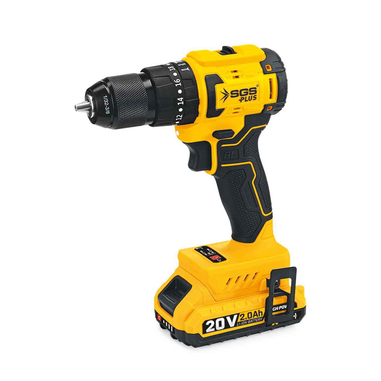 Mașină de găurit și înșurubat cu percuție, cu acumulator, 20V, brushless, 60 Nm, mandrină metalică Auto-Lock, set complet, SGS