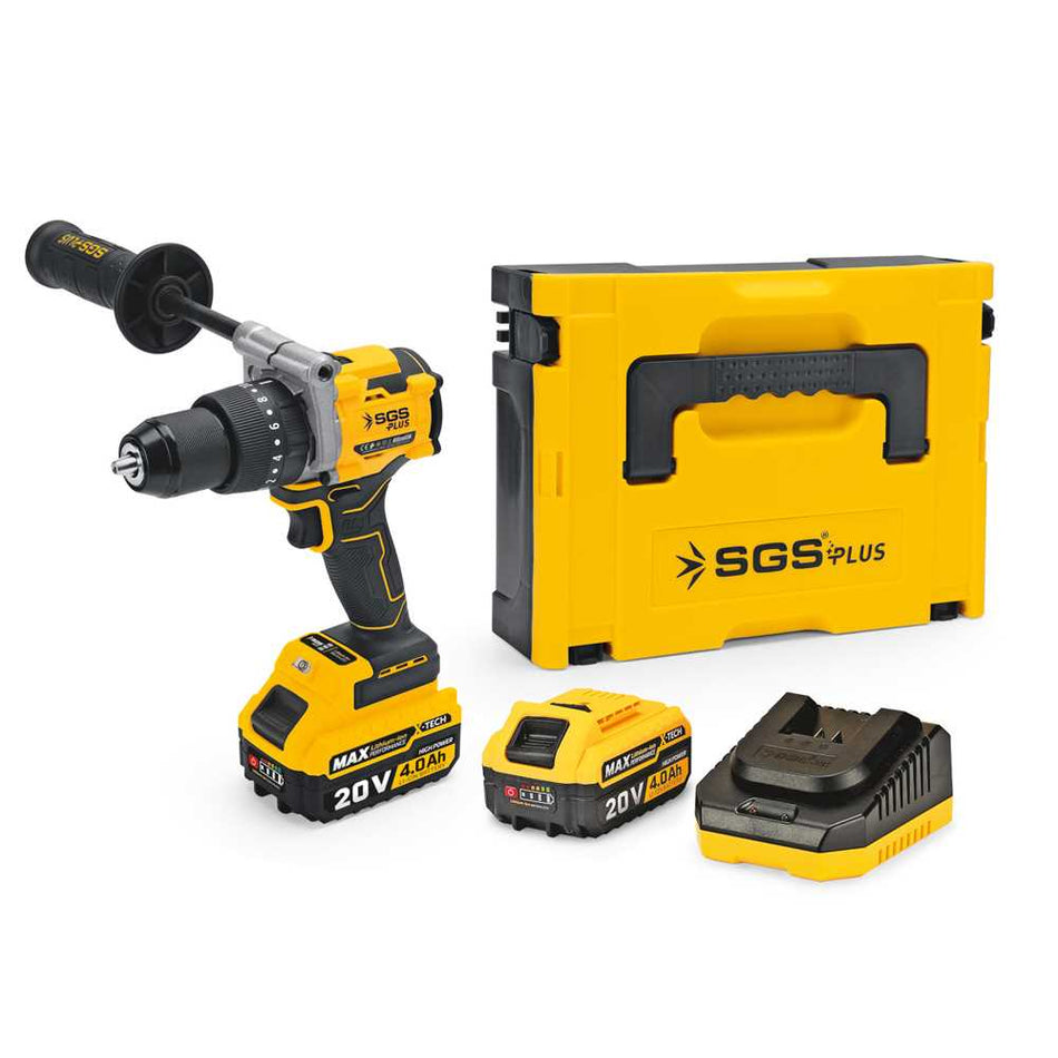 Mașină de găurit și înșurubat cu percuție, cu acumulator, 20V, brushless, 130 Nm, mandrină metalică Auto-Lock, set complet, SGS