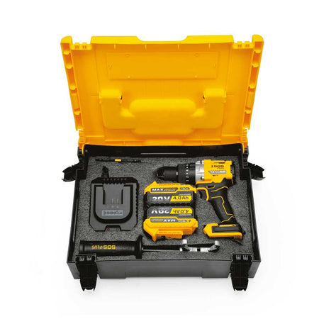 Mașină de găurit și înșurubat cu percuție, cu acumulator, 20V, brushless, 130 Nm, mandrină metalică Auto-Lock, set complet, SGS