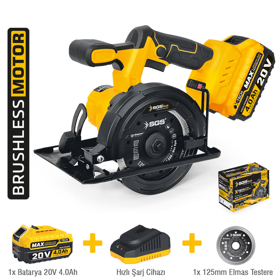 Mașină  / Circular de tăiat marmură și granit, cu acumulator, 20V, brushless, disc 125 mm, set complet, SGS