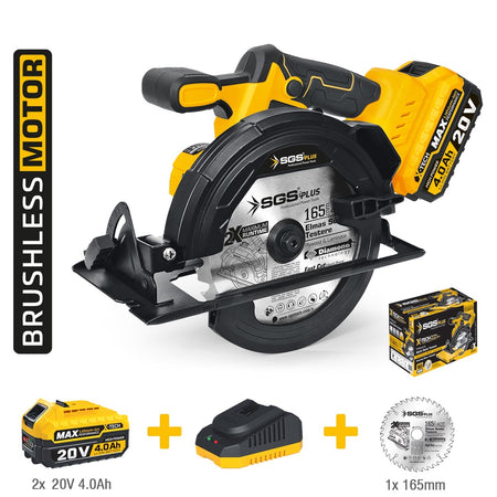 Mașină / Circular de tăiat lemn cu acumulator, 20V 4.0Ah, brushless, disc 165 mm, set complet, SGS