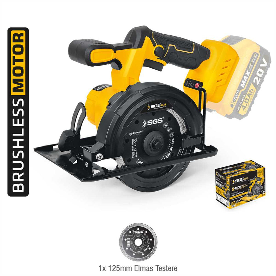 Mașină / Circular de tăiat marmură și granit, 20V, brushless, disc 125 mm, fără acumulator și încărcător, SGS